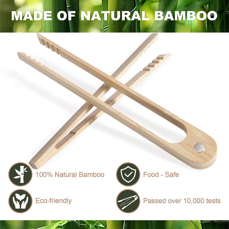 FCSTYODO Bamboo Toaster Tongs & Toast Tongs for Cooking - 8.6" Magnetic + 7.1" Mini Anti-Slip Duo | Premium Bamboo Utensils for Bacon, Bread, Salad (2-Piece) - Image 4
