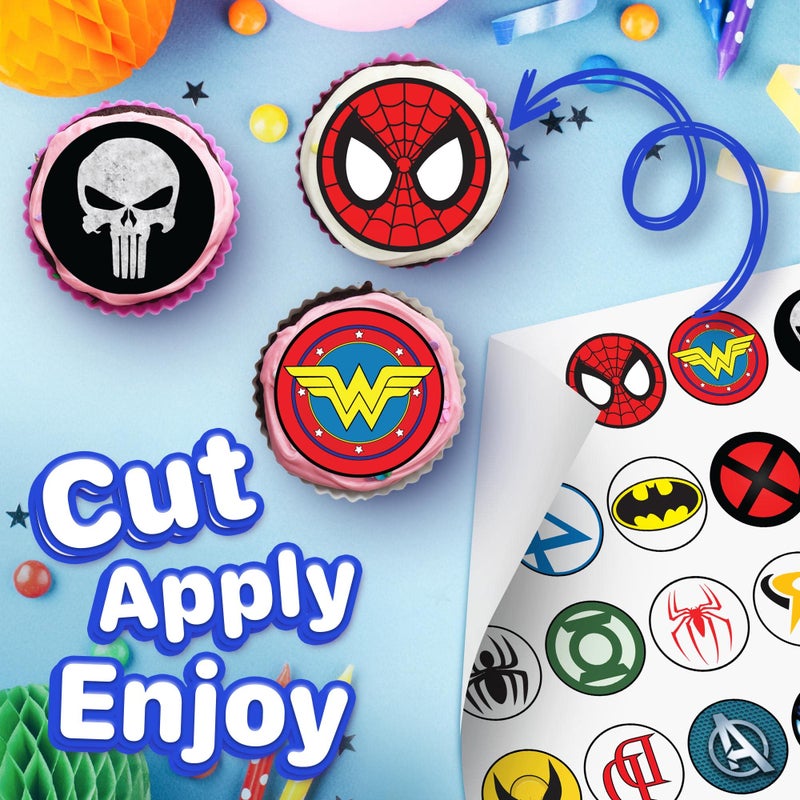 30 x Edible Cupcake Toppers Themed of Hero Power Collection of Edible Cake Decorations | Uncut Edible on Wafer Sheet