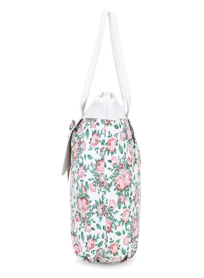 Nexeura Stylish Floral Handbag for Women & Girls | 16.5L Capacity | 2 Compartments, 2 Pockets | Lightweight 350g Shoulder Bag | Elegant Bow Design | 38.85 x 16 x 28.5 cm (WHITE) - Image 5