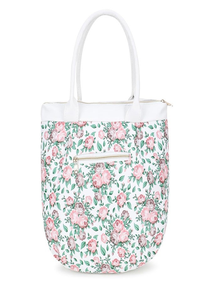 Nexeura Stylish Floral Handbag for Women & Girls | 16.5L Capacity | 2 Compartments, 2 Pockets | Lightweight 350g Shoulder Bag | Elegant Bow Design | 38.85 x 16 x 28.5 cm (WHITE) - Image 2