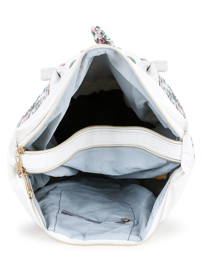 Nexeura Stylish Floral Handbag for Women & Girls | 16.5L Capacity | 2 Compartments, 2 Pockets | Lightweight 350g Shoulder Bag | Elegant Bow Design | 38.85 x 16 x 28.5 cm (WHITE) - Image 3