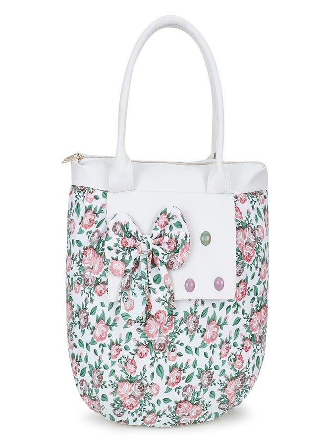 Nexeura Stylish Floral Handbag for Women & Girls | 16.5L Capacity | 2 Compartments, 2 Pockets | Lightweight 350g Shoulder Bag | Elegant Bow Design | 38.85 x 16 x 28.5 cm (WHITE) - Image 1