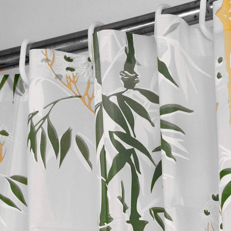 HOMECROWN Bamboo Print 7 feet Waterproof Shower Curtain for Bathroom PVC Plastic Curtain with 8 Hooks 54 Inch x 84 Inch Green Pack of 1 - Image 2