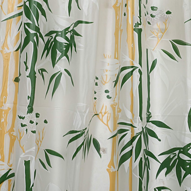 HOMECROWN Bamboo Print 7 feet Waterproof Shower Curtain for Bathroom PVC Plastic Curtain with 8 Hooks 54 Inch x 84 Inch Green Pack of 1 - Image 3