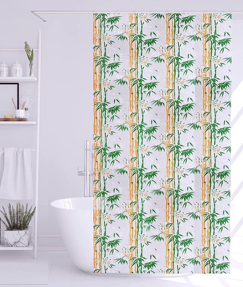 HOMECROWN Bamboo Print 7 feet Waterproof Shower Curtain for Bathroom PVC Plastic Curtain with 8 Hooks 54 Inch x 84 Inch Green Pack of 1 - Image 1