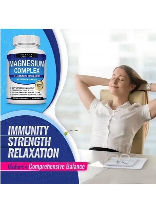 Toplux Magnesium Complex Supplement 8 Elemental Magnesium 1000mg - Magnesium Glycinate, Citrate, Malate, Taurate, Chelated for Easy Absorption for Bones, Muscle, Recovery, Energy, Vegan Non-GMO 90 Capsules - Image 5