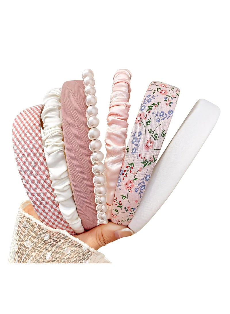 Loquat 7 Pcs Women's  Girls Headband Set, Non-Slip Floral, Pearl,  Vintage Wide Headbands - Image 1