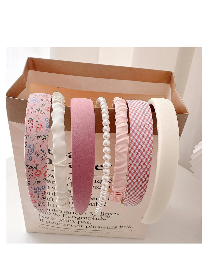 Loquat 7 Pcs Women's  Girls Headband Set, Non-Slip Floral, Pearl,  Vintage Wide Headbands - Image 2