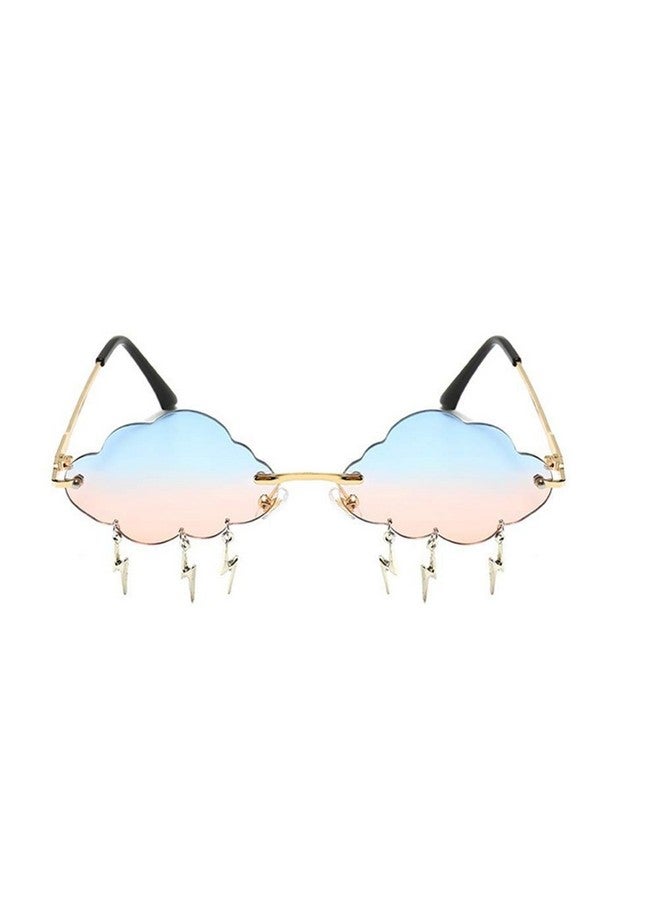 ENTHYI Cloud Lightning Sunglasses For Women Men Rimless Wave Glasses Eyewear For Party Rimless Sun Glasses (Blue Pink) - Image 2