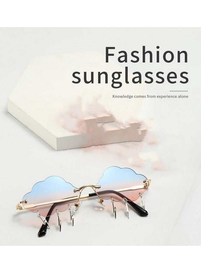 ENTHYI Cloud Lightning Sunglasses For Women Men Rimless Wave Glasses Eyewear For Party Rimless Sun Glasses (Blue Pink) - Image 3