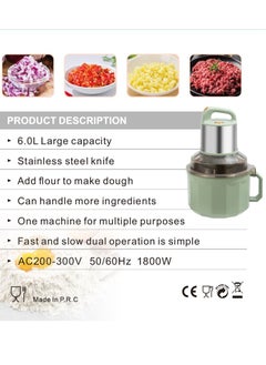 HTH Multifunction 2 In 1 Electric Chopper Mixer 6L Capacity Food Processor Stainless Steel Knife Blade Mixer Bowl with Dual Speed Mode 1800W Electric Motor Vegetables and Meat Grinder High Performance Kitchen Appliance Chopping Ice Crushing Mincing Grinding Pureeing 41.8x24.7x24.8 cm  - Image 3