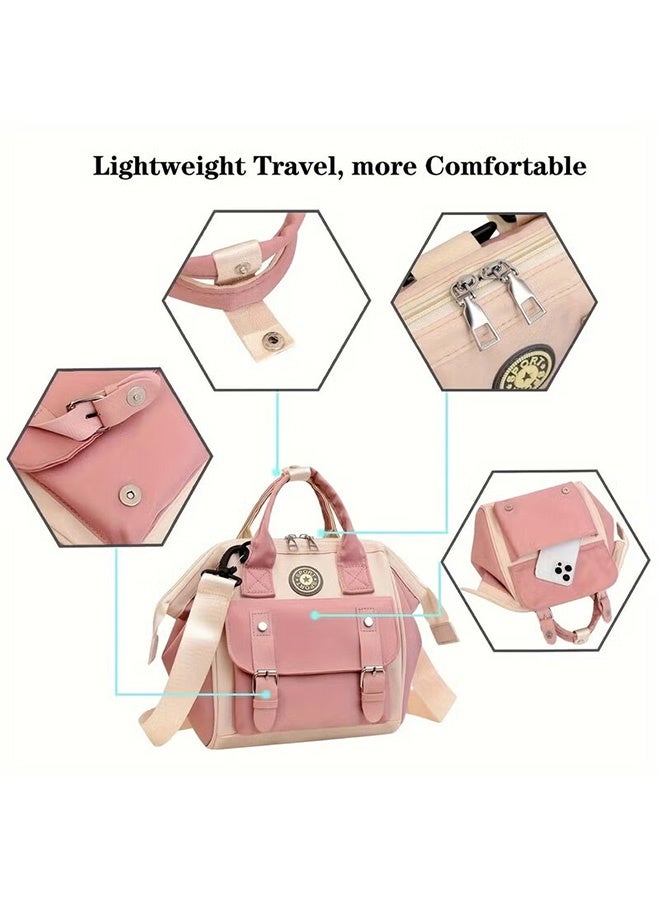 أجريون حقيبة حفاضات صغيرة للأولاد والبنات - حقيبة حفاضات مقاومة للماء مع جيوب معزولة، وحقائب تنظيم حفاضات ذكية صغيرة للأنشطة الخارجية، هدية مثالية لحفلات استقبال المولود (وردي) - Image 2