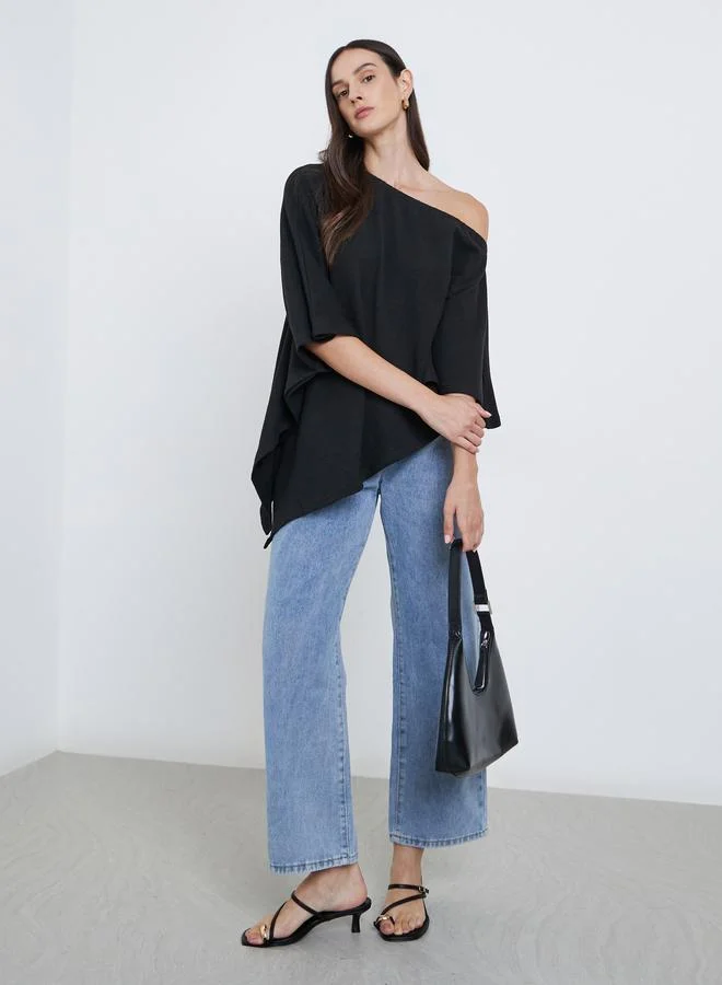 Styli Styli Solid One Shoulder Cape Style Blouse