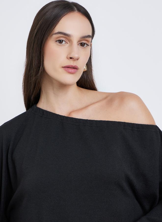 Styli Solid One Shoulder Cape Style Blouse - Image 3