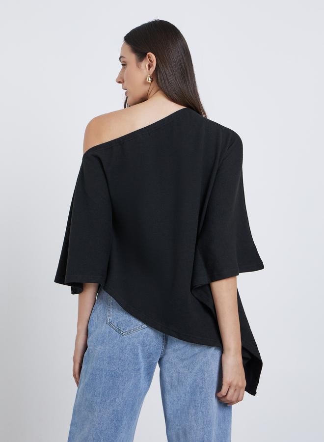 Styli Solid One Shoulder Cape Style Blouse - Image 4