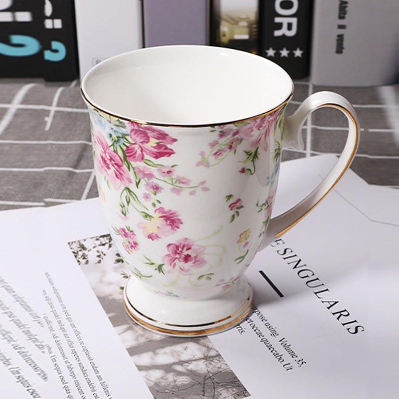MIATTCLD Floral Coffee Mug Bone China Tea Mugs for Women 10 oz Porcelain Coffee Mugs Ceramic Tea Cup Teacups with Handle Gift for Mom Friends Home Office - Image 2