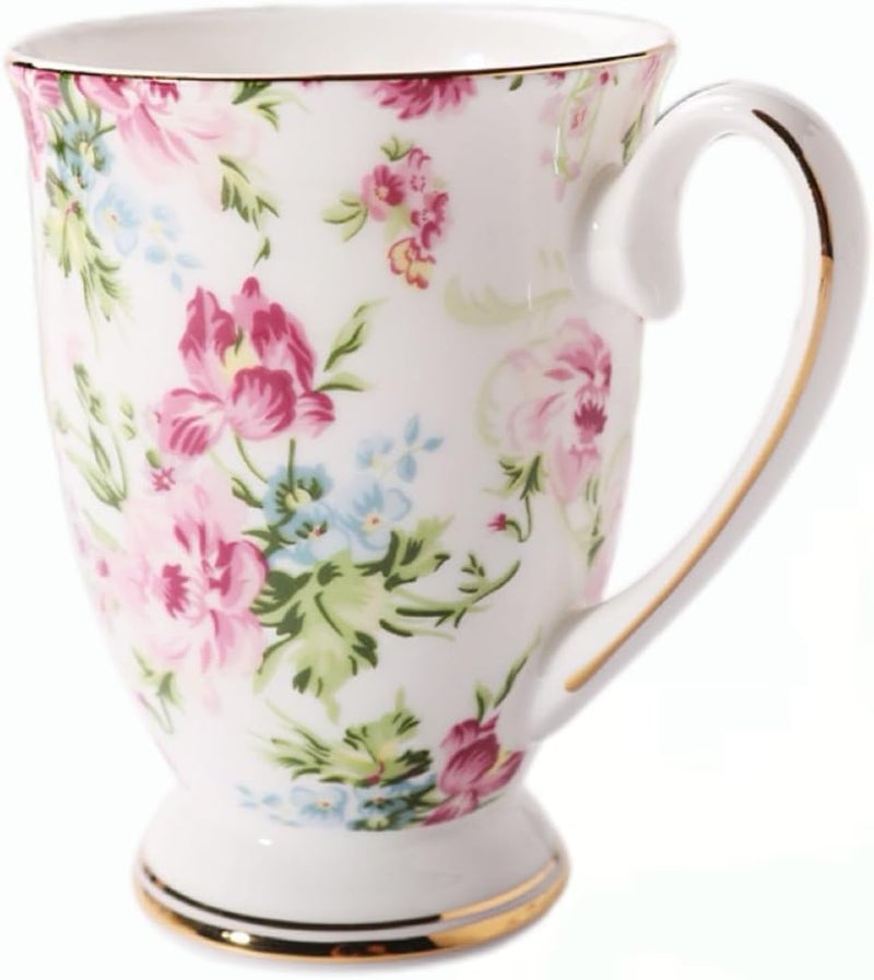 MIATTCLD Floral Coffee Mug Bone China Tea Mugs for Women 10 oz Porcelain Coffee Mugs Ceramic Tea Cup Teacups with Handle Gift for Mom Friends Home Office - Image 1