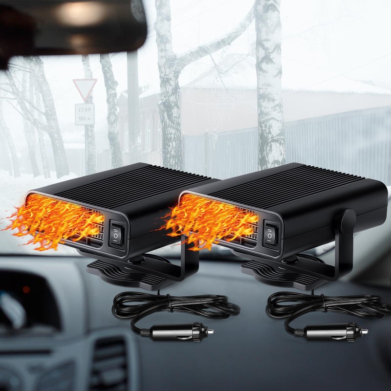 Datanly 2 Pcs 12v 150w Portable Car Heater for Vehicle Plugs into Cigarette Lighter, 360Â° Rotatable Windshield Defroster, 2 in 1 Auto Heater Fan Defogger Warmer Electric for Cars SUV Universal(Black) - Image 1
