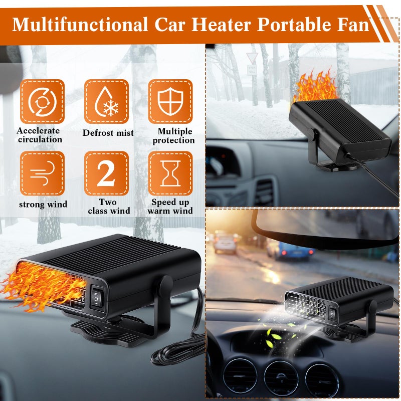 Datanly 2 Pcs 12v 150w Portable Car Heater for Vehicle Plugs into Cigarette Lighter, 360Â° Rotatable Windshield Defroster, 2 in 1 Auto Heater Fan Defogger Warmer Electric for Cars SUV Universal(Black) - Image 4