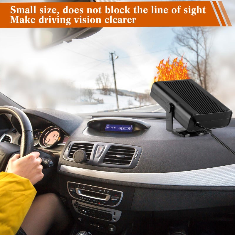 Datanly 2 Pcs 12v 150w Portable Car Heater for Vehicle Plugs into Cigarette Lighter, 360Â° Rotatable Windshield Defroster, 2 in 1 Auto Heater Fan Defogger Warmer Electric for Cars SUV Universal(Black) - Image 5