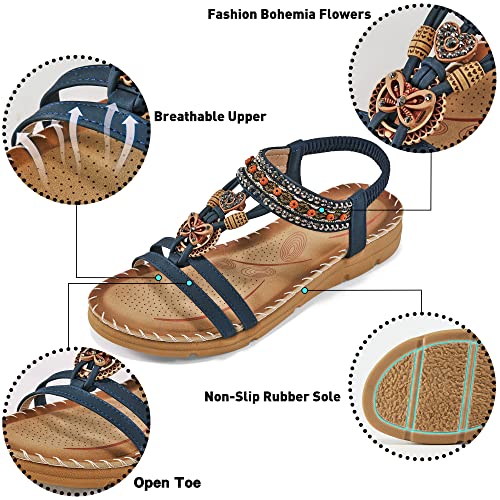 Aomigoct Sandals Women Flat Shoes: Dressy Summer Bohemian Flats Shoes for Women Sandals Comfortable Ankle Strap Outdoor Walking - Image 3