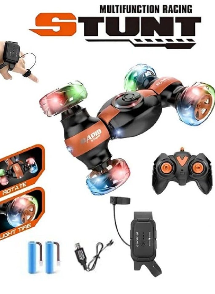 Remote Control Car with Watch - Invincible Stunt Car, 360 Degree Rotating Vehicle with Lights and Music, Twist Car Toy for Kids (Orange) - Image 1