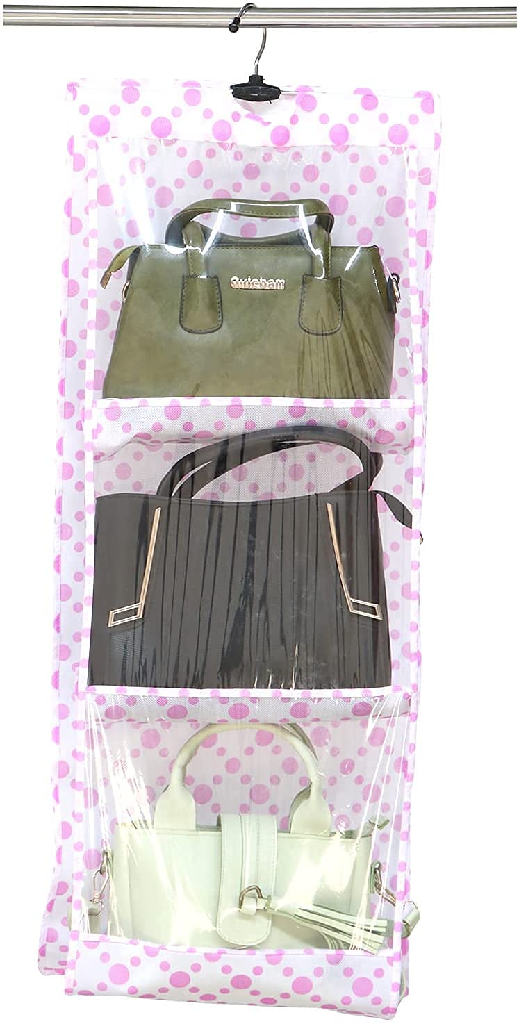 RHYDON 6 Pocket Foldable Hanging Purse Handbag Organizer for Storage Ladies Women Large Clear Hand Bag Storage Organizer Closet Tidy Wardrobe Rack Hangers Holder for Fashion Handbag Purse Pouch - Image 2