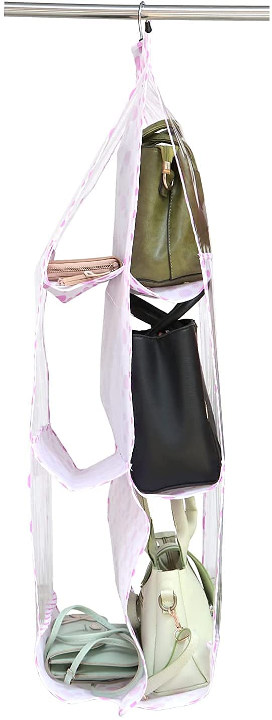 RHYDON 6 Pocket Foldable Hanging Purse Handbag Organizer for Storage Ladies Women Large Clear Hand Bag Storage Organizer Closet Tidy Wardrobe Rack Hangers Holder for Fashion Handbag Purse Pouch - Image 3