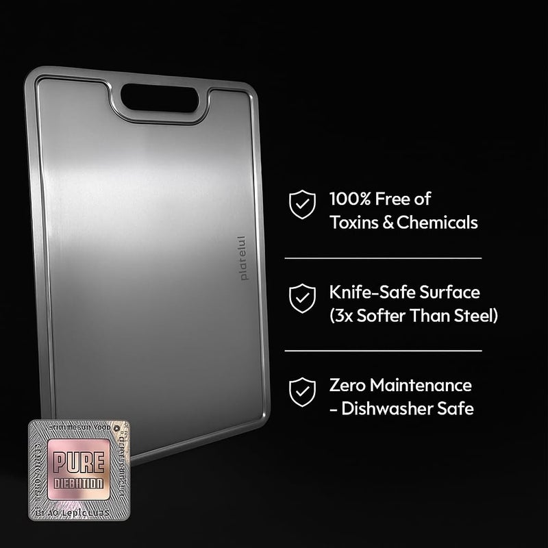 Plateful Titanium Cutting Board - Real, Titanium Cutting Boards for Kitchen With Juice Groove, Food Grade Chopping Boards, No Microplastics, Lasts a Lifetime (Large) - Image 2