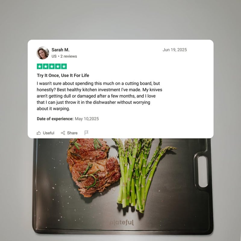Plateful Titanium Cutting Board - Real, Titanium Cutting Boards for Kitchen With Juice Groove, Food Grade Chopping Boards, No Microplastics, Lasts a Lifetime (Large) - Image 5