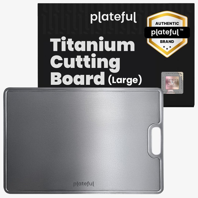Plateful Titanium Cutting Board - Real, Titanium Cutting Boards for Kitchen With Juice Groove, Food Grade Chopping Boards, No Microplastics, Lasts a Lifetime (Large) - Image 1