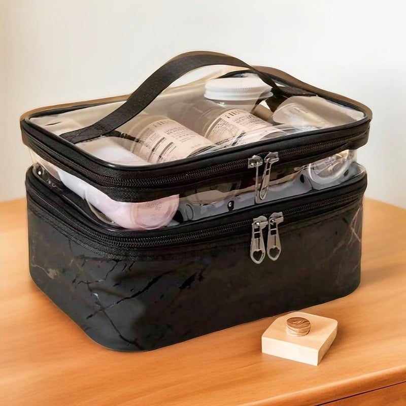 MVM Enterprise Cosmetic Travel Bag Waterproof DualLayer  Spacious ORGANIZING Makeup TOILETRIES Skincare Brushes  Accessories Portable Design Ideal Travel Bag Black - Image 2