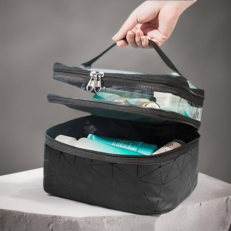 MVM Enterprise Cosmetic Travel Bag Waterproof DualLayer  Spacious ORGANIZING Makeup TOILETRIES Skincare Brushes  Accessories Portable Design Ideal Travel Bag Black - Image 4