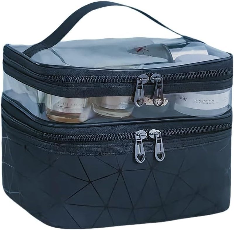 MVM Enterprise Cosmetic Travel Bag Waterproof DualLayer  Spacious ORGANIZING Makeup TOILETRIES Skincare Brushes  Accessories Portable Design Ideal Travel Bag Black - Image 1