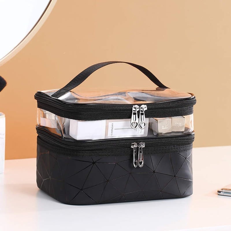 MVM Enterprise Cosmetic Travel Bag Waterproof DualLayer  Spacious ORGANIZING Makeup TOILETRIES Skincare Brushes  Accessories Portable Design Ideal Travel Bag Black - Image 5