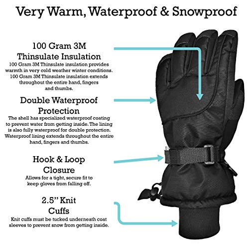 N'Ice Caps Kids Waterproof Winter Thinsulate Warm Gloves (Black - 100 Gram Thinsulate, 9-10 Years) - Image 4