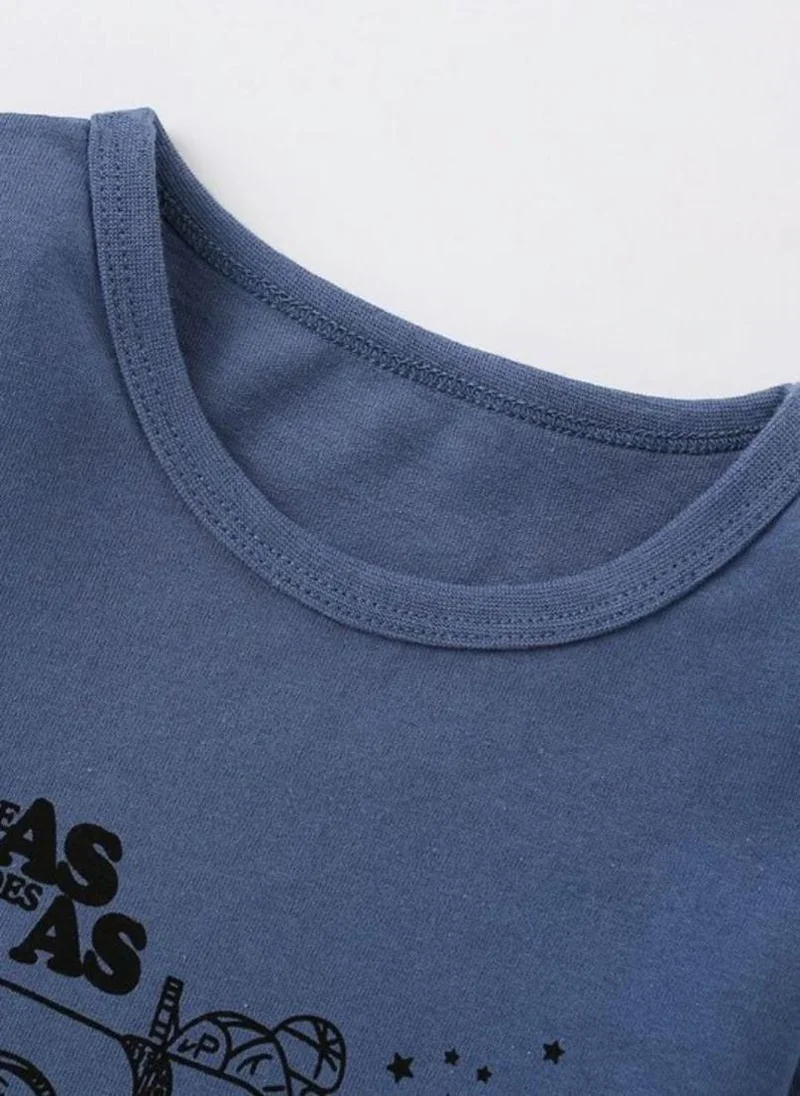 YUNIQEE Blue Printed Round Neck T-shirt
