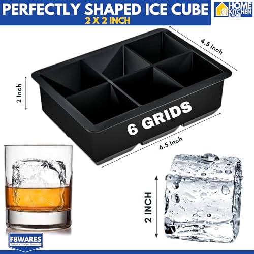 F8WARES 1PK Silicone Big Ice Cube Tray - Jumbo Square Silicone Ice Cube Tray with Big Ice Cube Moulds - Ice Cube Trays for Freezer - 2 Inch Ice Tray for Fridge - Ice Trays for Freezer Big Size - Image 3