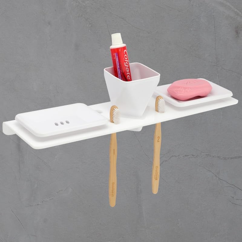 iSTAR Acrylic Wall Mounted 4-in-1 Multipurpose Bathroom Shelf - Tumbler, 2 Toothbrush Holder and 2 Soap Holder - Durable Bathroom Accessories - Toothpaste Holder for Kitchen Washbasin - Image 1