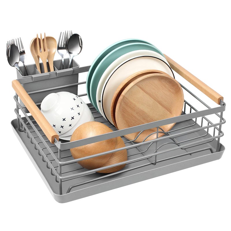 BRIAN  DANY Dish Drying Rack Dish Racks for Kitchen Counter Stainless Steel Dish Drainer with Removable Cutlery Holder  Drainboard Grey