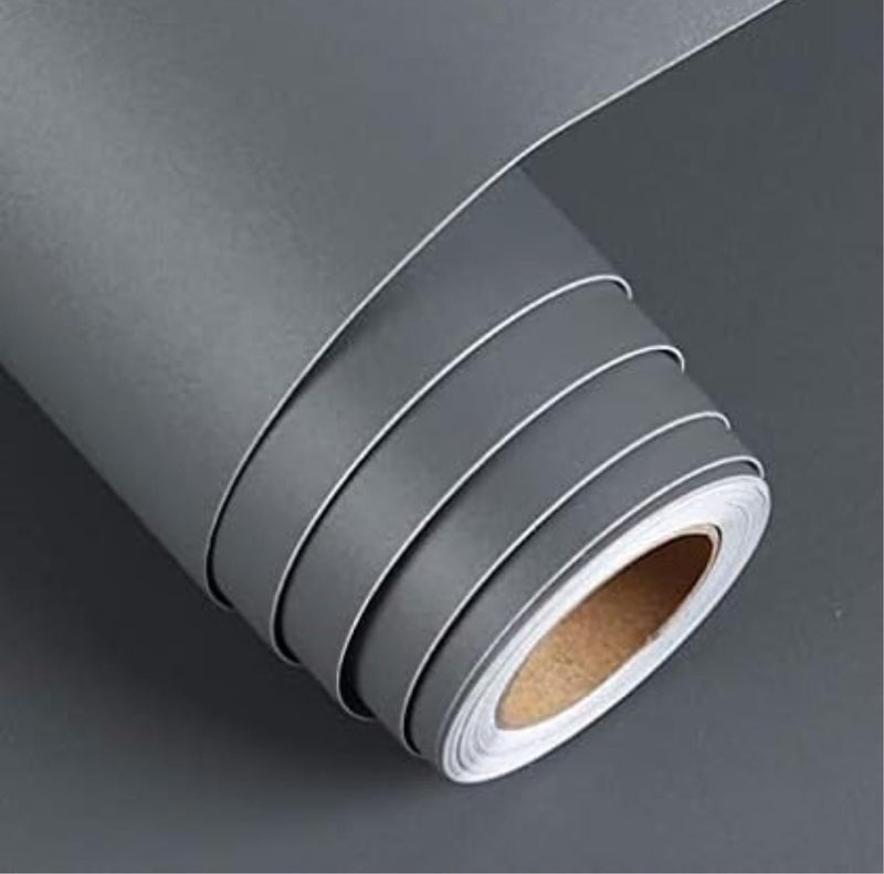 CREON Dark Grey Mat Self Adhesive Vinyl Wallpaper, Peel and Stick Waterproof Wallpaper for Home Kitchen, Countertop, Cabinet, Furniture, Wardrobe and Desktop Wallpaper 60x243 CM - Image 1