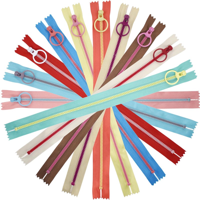 SHRJ 20pcs Resin Zippers with #3 Lifting Ring Pulls Close-end for Sewing Bulk, Nylon Plastic Zippers for DIY Tailor Sewing Craft Bags Garment Clothing, 10 Colors (30cm/12inch) - Image 1