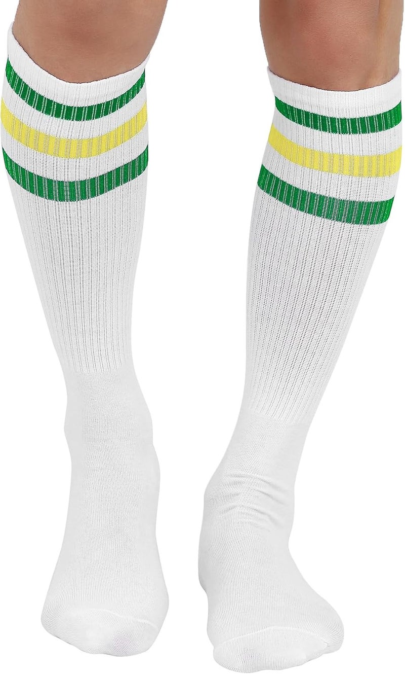 JOULLI White Knee High Retro Striped Tube Socks 1-3 Pairs - Image 1