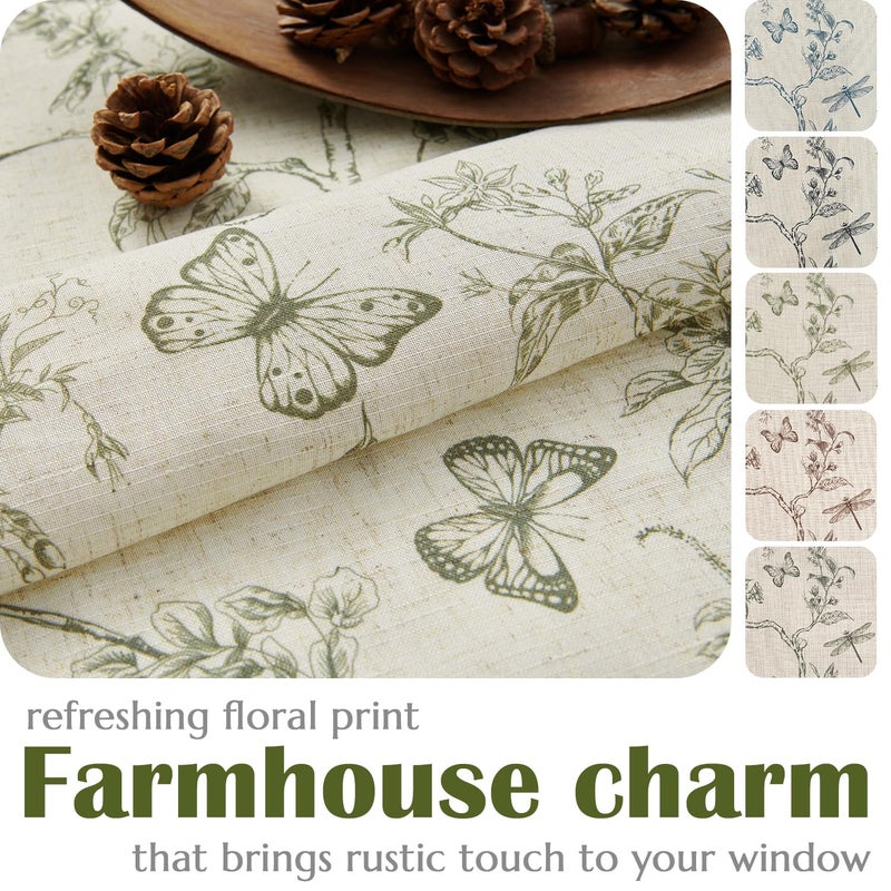 Lazzzy Charlotte Green Floral Lined Linen Farmhouse Curtains 84 Inch Long Back Tab Drapes for Living Room Bedroom Light Filtering Vintage Rod Pocket, 2 Panels, Green on Beige - Image 5