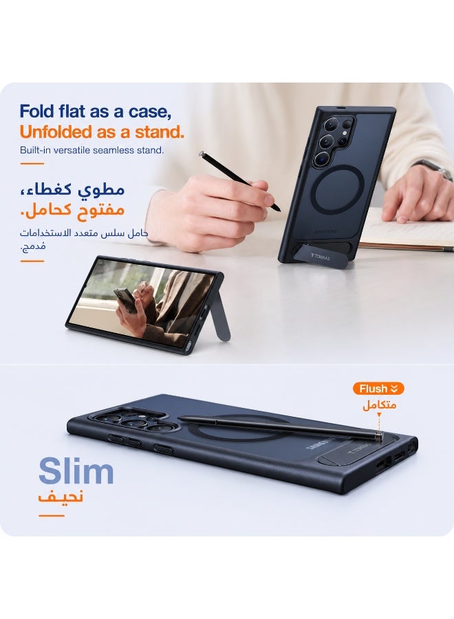 جراب مغناطيسي لهاتف Samsung Galaxy S25 Ultra مع حامل مدمج، يدعم الشحن اللاسلكي، تصميم نحيف مقاوم للصدمات مع منفذ S Pen - Image 4