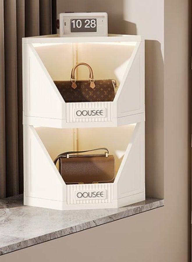 JCB CHIC 2-Tier Foldable Corner Shelf Stand ,  Corner Storage Rack Plastic Stackable Storage Bins with Wheels, Corner Display Rack Multipurpose Shelving Unit for Living Room, Bedroom, Bathroom - Image 1