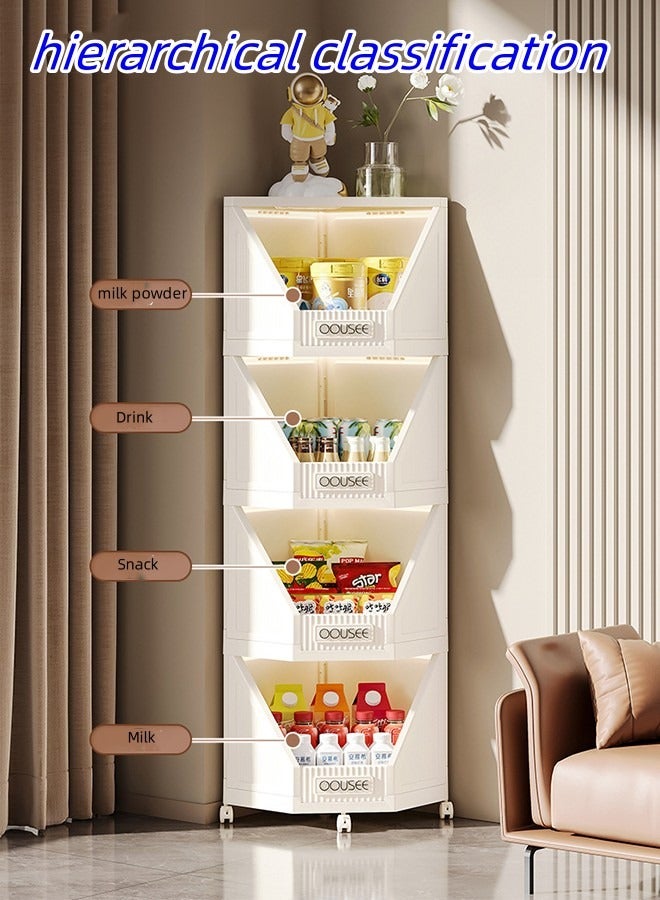 JCB CHIC 2-Tier Foldable Corner Shelf Stand ,  Corner Storage Rack Plastic Stackable Storage Bins with Wheels, Corner Display Rack Multipurpose Shelving Unit for Living Room, Bedroom, Bathroom - Image 4