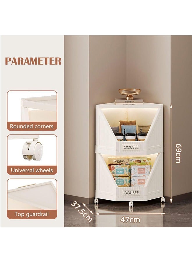 JCB CHIC 2-Tier Foldable Corner Shelf Stand ,  Corner Storage Rack Plastic Stackable Storage Bins with Wheels, Corner Display Rack Multipurpose Shelving Unit for Living Room, Bedroom, Bathroom - Image 2