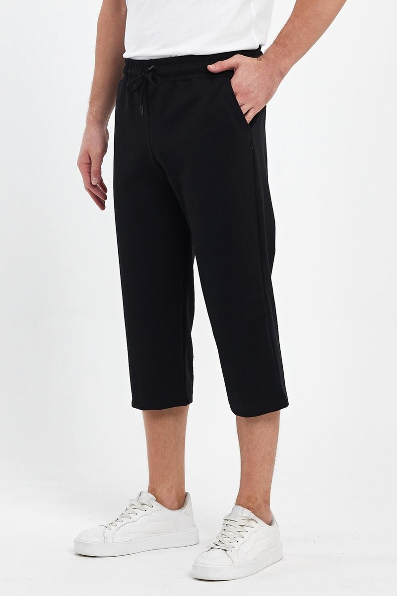 Comeor Men's Black Bermuda Below Knee Capri Long Shorts with Side Pockets and Adjustable Elastic Waist  - Image 1