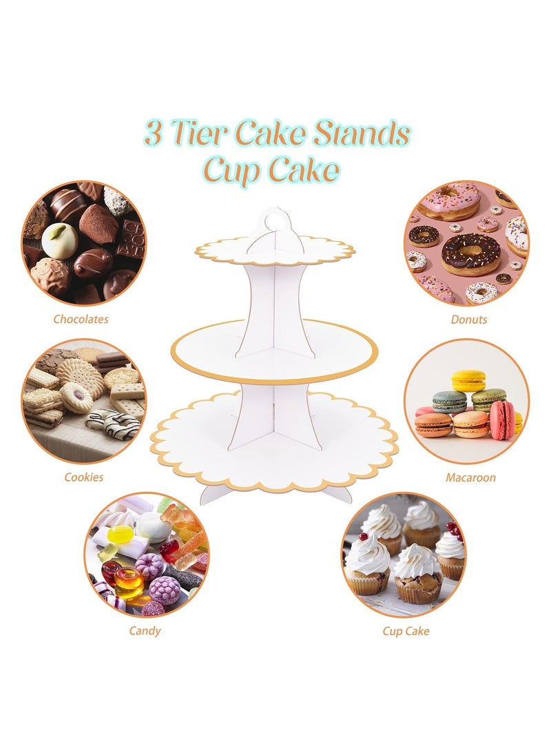 Generic - White 3-Tier Cardboard Cupcake Stand, 2-Pack Dessert Holder for Afternoon Tea, Birthday Parties, and Baby Showers - Round Tower Cake Stands for Cupcakes and Treats. - Image 1